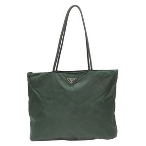 Prada green Tessuto nylon triangle logo vintage shoulder tote bag